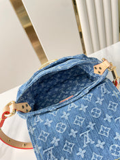 SUNSET 27 IN BLUE MONOGRAM DENIM GOLD BUCKLE