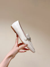STRASS CHAIN LOAFERS IN WHITE CALFSKIN WITH CRYSTAL CHAIN DETAIL