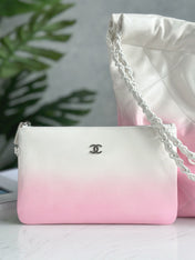 CHANEL 22 BAG 25S 42 CM IN PASTEL PINK MIX WHITE LAMBSKIN WITH WHITE HARDWARE