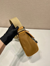 SMALL FLAP BAG 20 IN CIDER BROWN RE-NYLON AND CALFSKIN TRIM