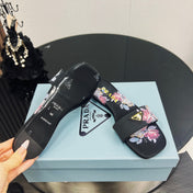 PRA PRINTED SLIDES SLIPPERS BLACK SATIN