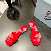 PRA PRINTED SLIDES SLIPPERS RED SATIN
