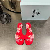 PRA PRINTED SLIDES SLIPPERS RED SATIN