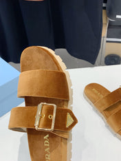 PRA SLIDES SANDALS CAMEL VELVET