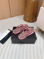 CC WOVEN FLIP FLOP BLACK MIX PINK SHEEPSKIN