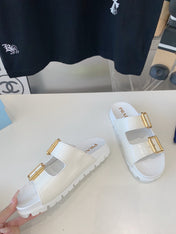 PRA STRAP SLIDES SANDALS GLOSSY WHITE CALFSKIN