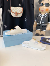 PRA STRAP SLIDES SANDALS GLOSSY WHITE CALFSKIN