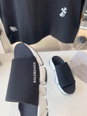 SPEED 2.0 SLIDE SANDAL IN BLACK RECYCLED KNIT AND WHITE SOLE