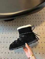 MIUMIU 26S LACE-UP ANKLE BOOTS IN BLACK SUEDE AND WOOL