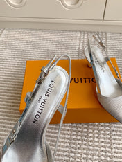 BLOSSOM SLINGBACKS 55 MM IN SILVER IMPORTED STRIPED SILK SATIN
