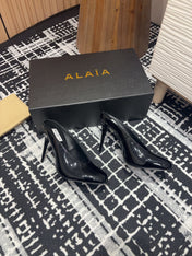 HIGH-HEEL 10 CM MULES IN BLACK PATENT CALFSKIN