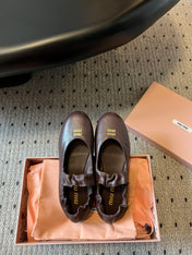MIUMIU 26S BALLERINAS IN DARK BROWN RUCHES NAPPA CALFSKIN