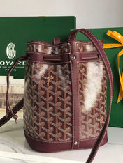 PETIT FLOT BUCKET BAG 22 IN WINE RED GOYARDINE CANVAS AND LAMBSKIN TRIM