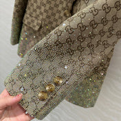Gucci GG Letter Jacquard Woven Jacket Light Brown Polyester Fiber