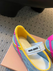 MIUMIU 26S THONG SANDALS IN MULTICOLOR SUEDE MIX TECH FABRIC