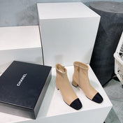 CHANEL ANKLE BOOTS 25S 45 MM IN BEIGE AND BLACK LAMBSKIN WITH ZIPPER