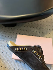 MIUMIU 26S MULES IN DARK BROWN SUEDE