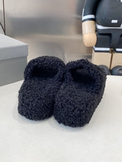 BALENCIAGA 25S SLIPPERS IN BLACK MIX RED WOOL