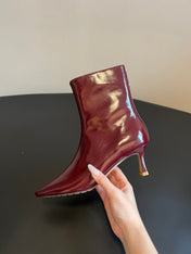 BOTTEGA VENETA 26S POINTED-TOE BOOTS 50 MM IN DARK RED CALFSKIN