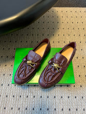 BOTTEGA VENETA 26S LOAFERS IN DARK BROWN LAMBSKIN WITH GOLD HARDWARE