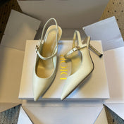DIOR 26S SLINGBACK PUMP 90MM IN CREAM WHITE CALFSKIN GOLD HARDWARE