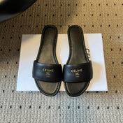 CELINE 26S FLAT SLIDES IN BLACK LAMBSKIN