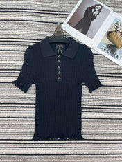 CHANEL 26S SHORT-SLEEVE POLO KNIT TOP 912