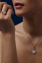 HAPPY HEART NECKLACE PINK GOLD FULL DIAMOND