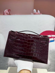 HM KELLY MINI 22 BORDEAUX RED AMERICAN ALLIGATOR GOLD BUCKLE (MADE-TO-ODER)