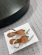 ALAIA HIGH 9 CM SLINGBACK IN WHITE PATENT CALFSKIN AND FILM