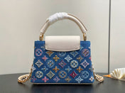 LV CAPUCINES BAG 21 PINIC IN COLORFUL DENIM GOLD HARDWARE