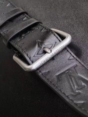 LV SHOULDER BAG 48 IN BLACK CALFSKIN EMBOSSED STRAP