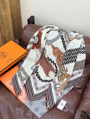 HERMES 26S PRINTED SQUARE SCARF 135 IN CASHMERE AND SILK 307243