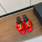 BALMAIN 26S B-BELT FLAT SANDALS IN RED CALFSKIN