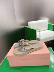 MIUMIU 26S THONG SANDALS IN BEIGE EVA CRYSTAL-EMBELLISHED