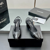 CC SLINGBACK 25S 65 MM IN BLACK LAMBSKIN WITH CHECK PATTERN