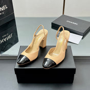 CC SLINGBACK 25S 90 MM IN BEIGE LAMBSKIN AND BLACK GLOSSY LEATHER WITH CHECK PATTERN