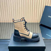 CHANEL 25S LACE-UP ANKLE BOOTS IN BROWN BLACK SUEDE AND CALFSKIN