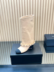 CHANEL 25S HIGH BOOTS 65MM IN BEIGE CALFSKIN GOLD HARDWRE