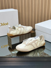 CHLOÉ 26S SNEAKERS IN CREAM WHITE CALFSKIN AND LIGHT PINK SUEDE