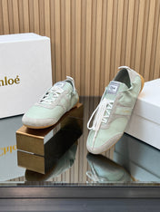 CHLOÉ 26S SNEAKERS IN LIGHT GREEN CALFSKIN AND GREY SUEDE