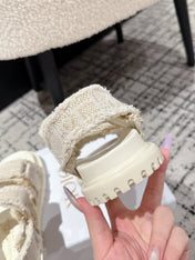 DIOR BACK-STRAP SANDALS 25S IN CREAM WHITE TWEED AND CALFSKIN WITH GOLD HARDWARE