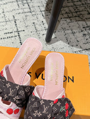 LV CHERRY HIGH HEELS 25S IN LIGHT PINK DENIM WITH BOW STYLE 4