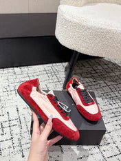 PRADA 25S COLLAPSE SNEAKERS IN RED RE NYLON AND SUEDE