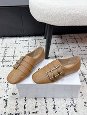 CHLOÉ 26S FLAT SHOES IN BROWN CALFSKIN WITH METAL STUDS