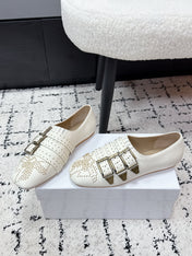 CHLOÉ 26S FLAT SHOES IN WHITE CALFSKIN WITH METAL STUDS