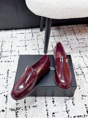 CHANEL 26S LOAFERS IN BURGUNDY RED PATENT CALFSKIN WITH CC LOGO