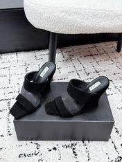 ALAIA 26S DOUBLE STRAP WEDGE SANDALS 70 MM IN BLACK SUEDE