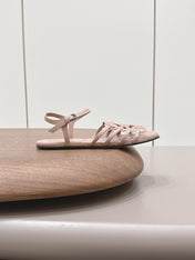 LOEWE 26S SQUARE TOE SANDALS IN PINK CALFSKIN LOGO