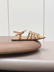 LOEWE 26S SQUARE TOE SANDALS IN LIGHT BROWN CALFSKIN LOGO